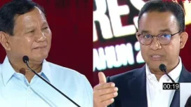 Prabowo Subianto dan Anies Baswedan saat debat capres 2024. (Foto: RMOL)

