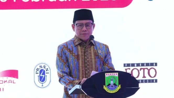 
					Menteri Koordinator Bidang Pemberdayaan Masyarakat (Menko PM) Republik Indonesia, Muhaimin Iskandar, menghadiri puncak peringatan Hari Pers Nasional (HPN) 2026 yang digelar di Kawasan Pusat Pemerintahan Provinsi Banten (KP3B), Curug, Kota Serang, Banten, Senin (9/2/2026). (Foto: Istimewa)