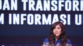 Menkomdigi Meutya Hafid saat berbicara di sela-sela Konvensi Nasional Hari Pers Nasional (HPN) 2026 di Serang, Banten, Minggu (8/2/2026). (Foto: Amiri Yandi/InfoPublik)