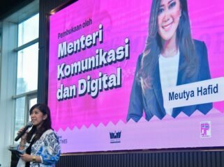 Menkomdigi Meutya Hafid menyampaikan sambutan dalam Pemutaran dan Diskusi Film 3 Wajah Rohanna Koeddoes di Kantor IDN, Kuningan Barat, Jakarta Selatan, Jumat (06/02/2026). (Foto: Pey HS/Komdigi)