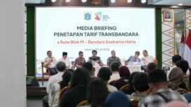 Kepala Dinas Perhubungan DKI Jakarta, Budi Awaluddin, di Jakarta, Jumat (31/7/2026) saat temu media penetapan tarif Transbandara. (Pemprov DKI Jakarta)