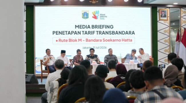 Kepala Dinas Perhubungan DKI Jakarta, Budi Awaluddin, di Jakarta, Jumat (31/7/2026) saat temu media penetapan tarif Transbandara. (Pemprov DKI Jakarta)